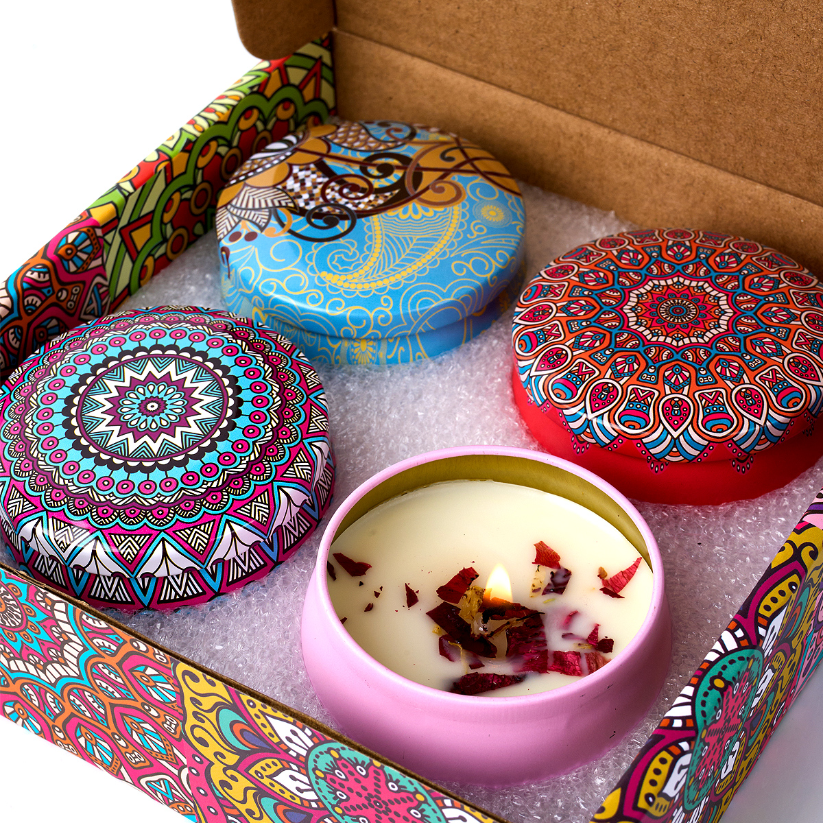 Home Fragrance Gift Set - 4PCS/Set Scented Candle Box Vintage Flower